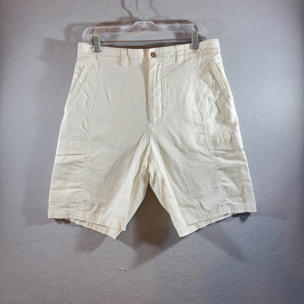 607 | Cubavera‎ Mens 32 Cream Linen Blend Cargo Shorts Casual Resort Vacation
